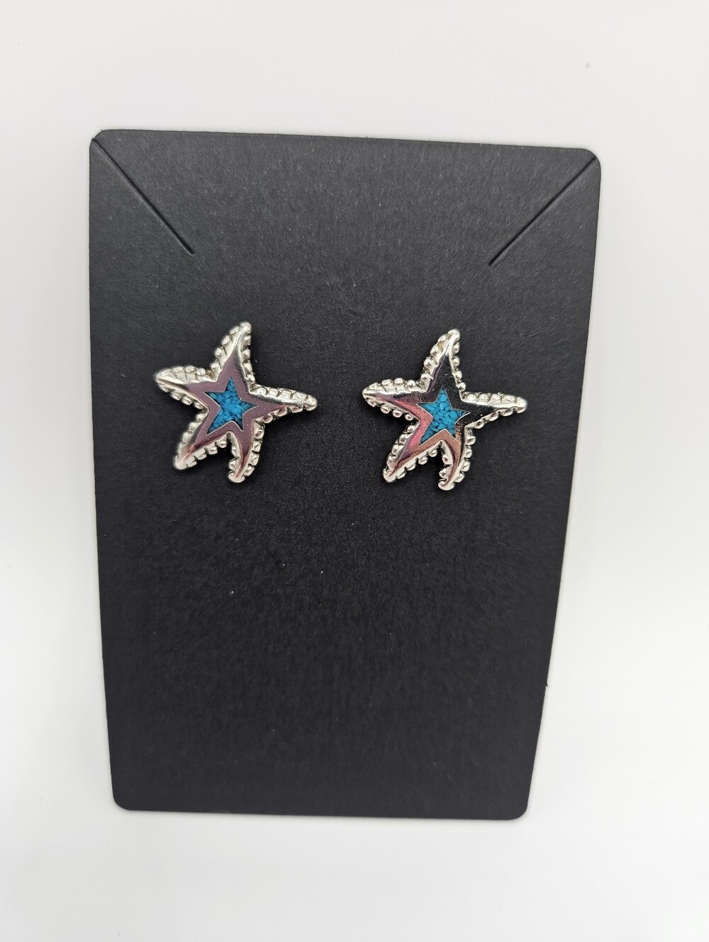 Starfish Stud Earrings with Blue Inset